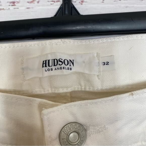 Hudson Los Angeles Blinder V2 Bike splatter Motto white button fly size 32 jeans - Picture 5 of 11